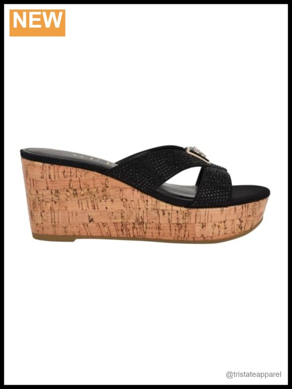 Wedge Sandals Rhinestone Straps Cork Platform - Picture 5 of 5